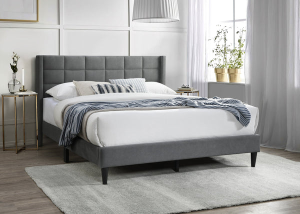 English Elm Elegant Velvet Upholstered Queen Bed with Geometric Stitched Headboard, Platform Design, 12" Height Gray 66 L x 23 W x 9 H B011P238938