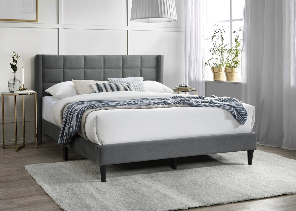 English Elm Modern Diamond Tufted Platform Bed Burlap Upholstered Frame for Loft Bedrooms Gray B011P418599