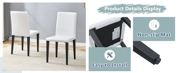 English Elm Two White PU dining chairs set with black metal legs, ergonomic cushioned seats, anti-slip feet, easy assemble W1512P395194