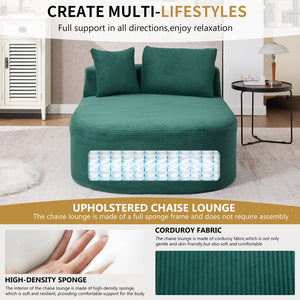 English Elm 67.5''chaise Lounge Oversized Corduroy Sleeper Sofa with Deep Seat and Two Pillows Green W1803P409163