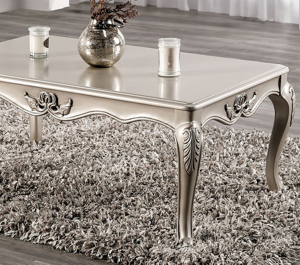 English Elm Traditional Coffee Table With Cabriole Legs, Ornate Carvings & Elegant Champagne Finish - Solid Wood B2741P361130-GIGA