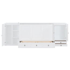 English Elm Queen Murphy Bed with Wardrobe Cabinets Built-in Usb Charging and Concealed Drawers White LP000590AAK