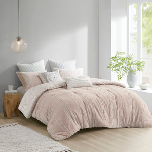 English Elm 3 Piece INK+IVY Kara Cotton Jacquard Comforter Set King/Cal King Blush Ivory OEKO-TEX 250gsm B03596419
