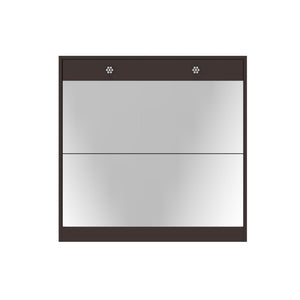 English Elm Mirror Shoe Cabinet with Mirror & Drawer Storage, 4-Tier 16-Pair Organizer, Bright Brown MDF Entryway Unit W760P206336