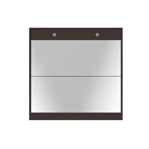 English Elm Mirror Shoe Cabinet with Mirror & Drawer Storage, 4-Tier 16-Pair Organizer, Bright Brown MDF Entryway Unit W760P206336