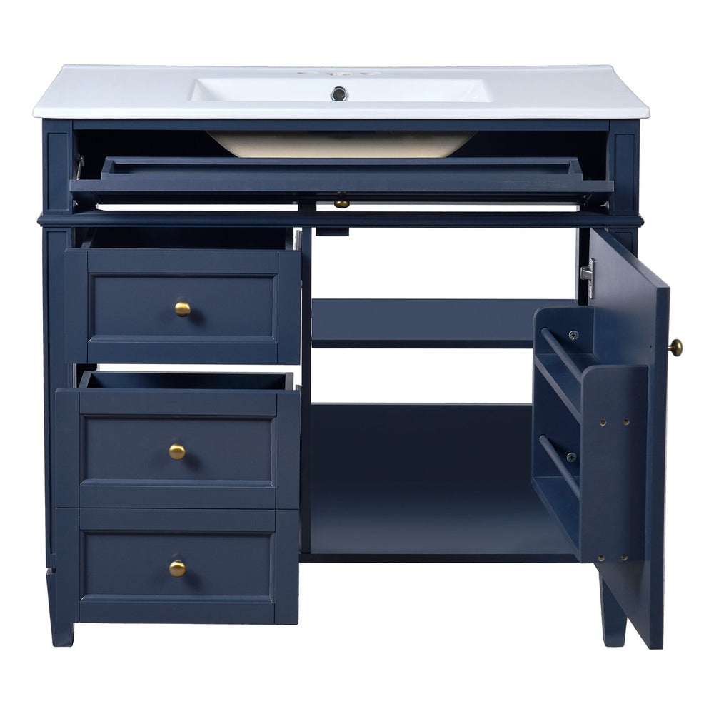 English Elm 36'' Modern Bathroom Vanity With Ceramic Top, 2 Drawers & Tip-Out Storage For Stylish Organization N710P230246C