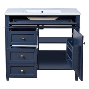 English Elm 36'' Modern Bathroom Vanity With Ceramic Top, 2 Drawers & Tip-Out Storage For Stylish Organization N710P230246C