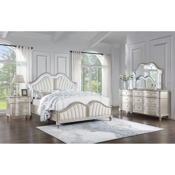 English Elm Evangeline 4-Piece Eastern King Bedroom Set – Glamorous Silver Oak Finish With Luxe Accents & Comfort B062S01183