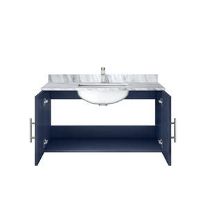 English Elm Navy Blue Bath Vanity With Carrara Marble Top, Chrome Faucet, Soft-Close Storage & Modern Style B2731P258615