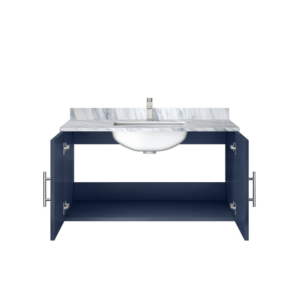 English Elm Navy Blue Bath Vanity With Carrara Marble Top, Chrome Faucet, Soft-Close Storage & Modern Style B2731P258615