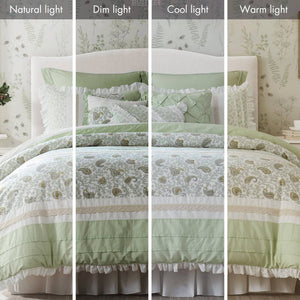 JLA Home Madison Park - 9 Piece Cotton Percale Comforter Set with Floral Pintuck, Lace Taping & Ruched Flange for Breathable All-Season Comfort MP10-8599