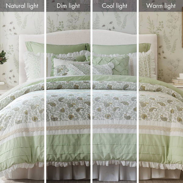 JLA Home Madison Park - 9 Piece Cotton Percale Comforter Set with Floral Pintuck, Lace Taping & Ruched Flange for Breathable All-Season Comfort MP10-8599