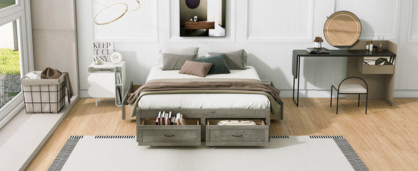 English Elm Queen Platform Bed with Six Storage Drawers Low Profile Frame for Modern Bedrooms Antique Gray N708P263022E-1