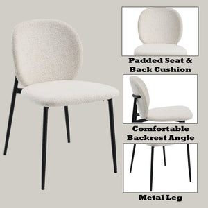 English Elm Klaus Modern White Bouclé Side Chair Set of 2 with Padded Seat & Back, Black Metal Frame, 220lb Capacity B2726P309349