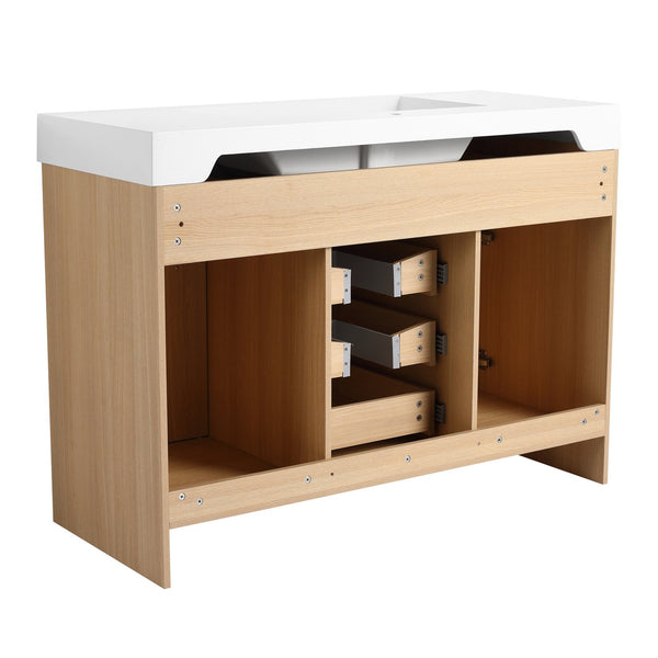 English Elm 48" Freestanding Bathroom Vanity with Resin Sink, Original Oak Finish, 2 Doors & 6 Drawers, Plywood W1972P315227