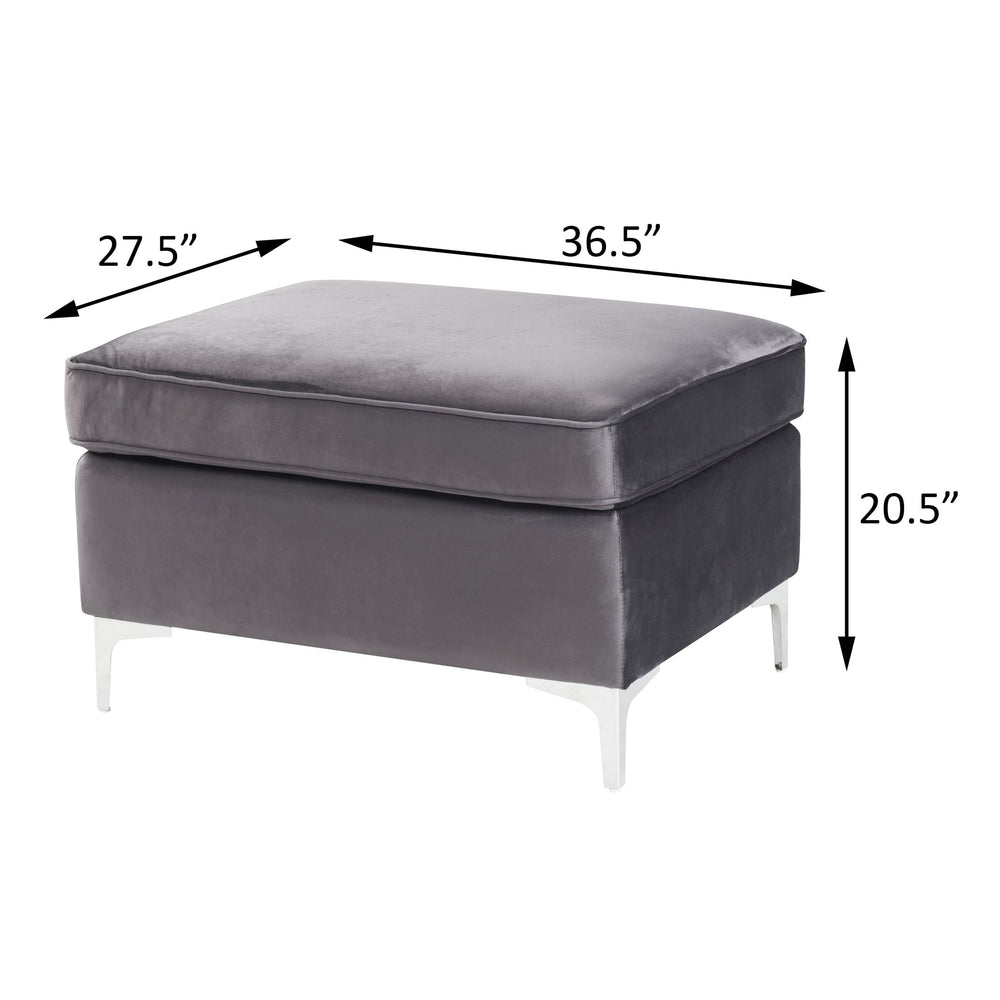 English Elm Grey Velvet Rectangle Ottoman with Pocket Coil Comfort, Faux Fur Pillows & Metal Legs for Luxe Living B062P184516