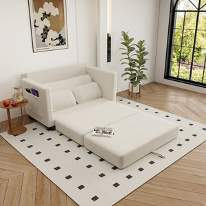 English Elm 2-in-1 Corduroy Loveseat Sleeper with Storage Converts for Living Room or Studio Beige W2715P409857