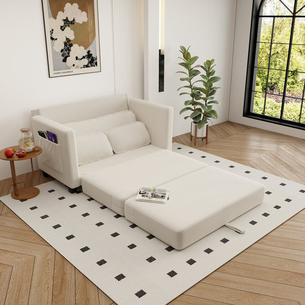 English Elm 2-in-1 Corduroy Loveseat Sleeper with Storage Converts for Living Room or Studio Beige W2715P409857
