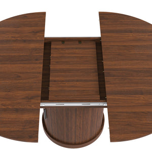 English Elm 47 Inch Extendable Round Dining Table Walnut Finish Seats 8 with Wire Grid Shelf W2700P385519