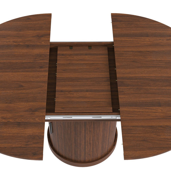 English Elm 47 Inch Extendable Round Dining Table Walnut Finish Seats 8 with Wire Grid Shelf W2700P385519