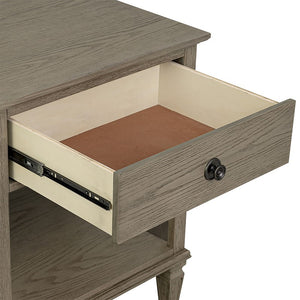 English Elm Victoria Aged Oak Nightstand with Solid Wood Legs, Wire-Brushed Veneer, Drawer & Open Shelf Grey 27.25 L x 22.75 W x 27.25 H B035P341168