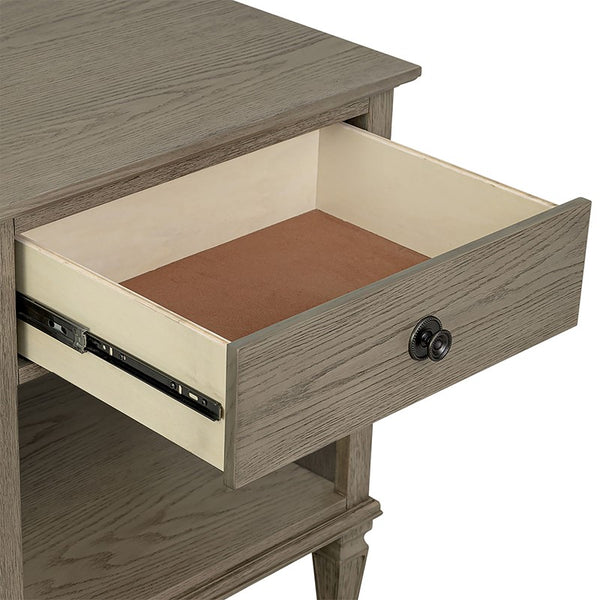 English Elm Victoria Aged Oak Nightstand with Solid Wood Legs, Wire-Brushed Veneer, Drawer & Open Shelf Grey 27.25 L x 22.75 W x 27.25 H B035P341168