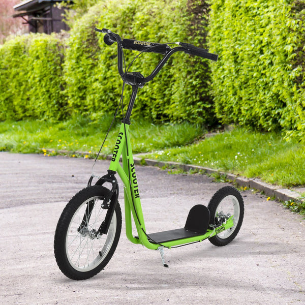 English Elm Aosom Youth Kick Scooter Steel Frame Adjustable Handlebar Inflatable Tires Dual Brake Green W2225P217069