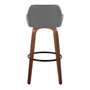 English Elm Daniella 30" Fixed-Height Barstools In Grey Faux Leather & Walnut Wood - Stylish Set Of 2 For Home B202S00556