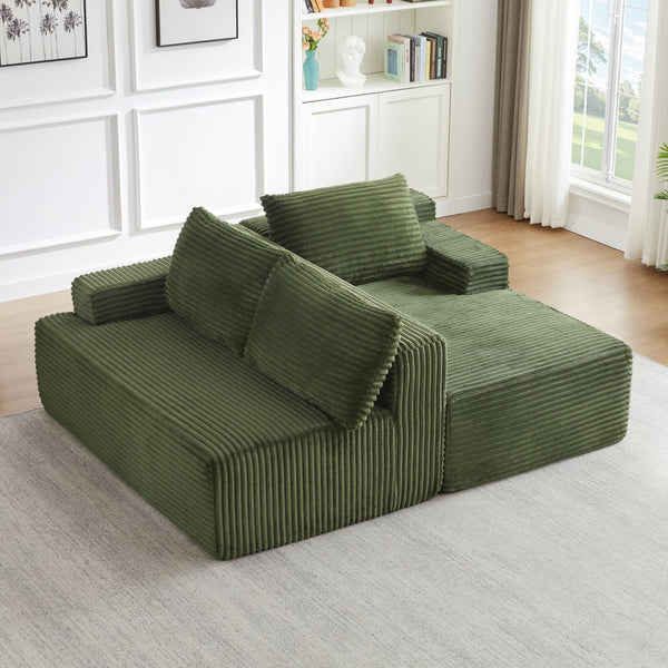 English Elm L-Shaped Cloud Sectional Sofa - Cozy Modular Sleeper, No Assembly, Durable Green Corduroy Design W2339P409432