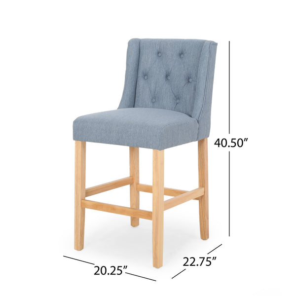 English Elm Christopher Knight Home® - Vienna Tufted Wingback Counter Stools Set of 2 — Elegant Fabric Seating, Button-Tufted Comfort, Durable Rubberwood Frame Light Blue+Natural 64853.00LBLU