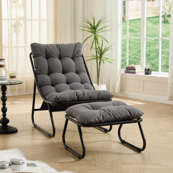 English Elm Patio Sling Recliner Set with Ottoman Steel Frame Mesh Seat Cushioned Modern Lounge W640P443483