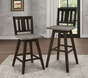 English Elm Counter Height Chairs Set Of 2 - Black Gray 360° Swivel Rustic Rubberwood Dining Furniture B011P194907