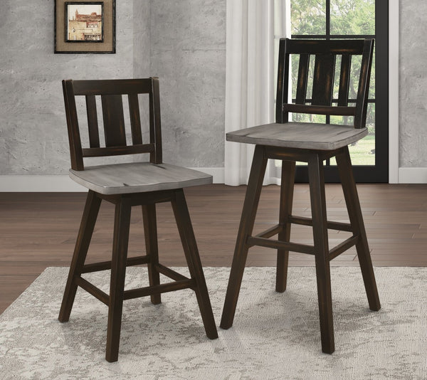 English Elm Pub Height Swivel Chairs Set Of 2 - Distressed Gray & Black Rustic Rubberwood Bar Furniture B011P194915-GIGA
