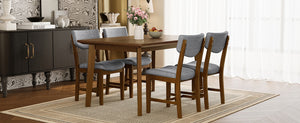 English Elm Rustic Farmhouse Five Piece Dining Set Rubberwood Legs Upholstered Chairs for Kitchen Walnut N752S000089D