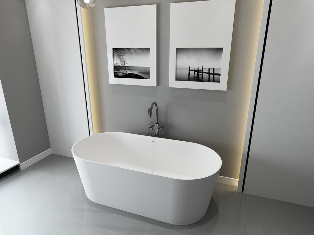 English Elm 67 Inch Freestanding Stone Resin Soaking Tub Matte White Spa Grade Bathtub W3034P278644