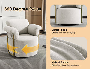 English Elm 360 Degree Barrel Swivel Chair - Plush Upholstered Accent Armchair With Gold Legs For Stylish Comfort W2012P319046