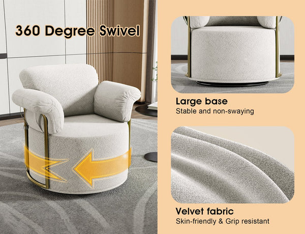 English Elm 360 Degree Barrel Swivel Chair - Plush Upholstered Accent Armchair With Gold Legs For Stylish Comfort W2012P319046