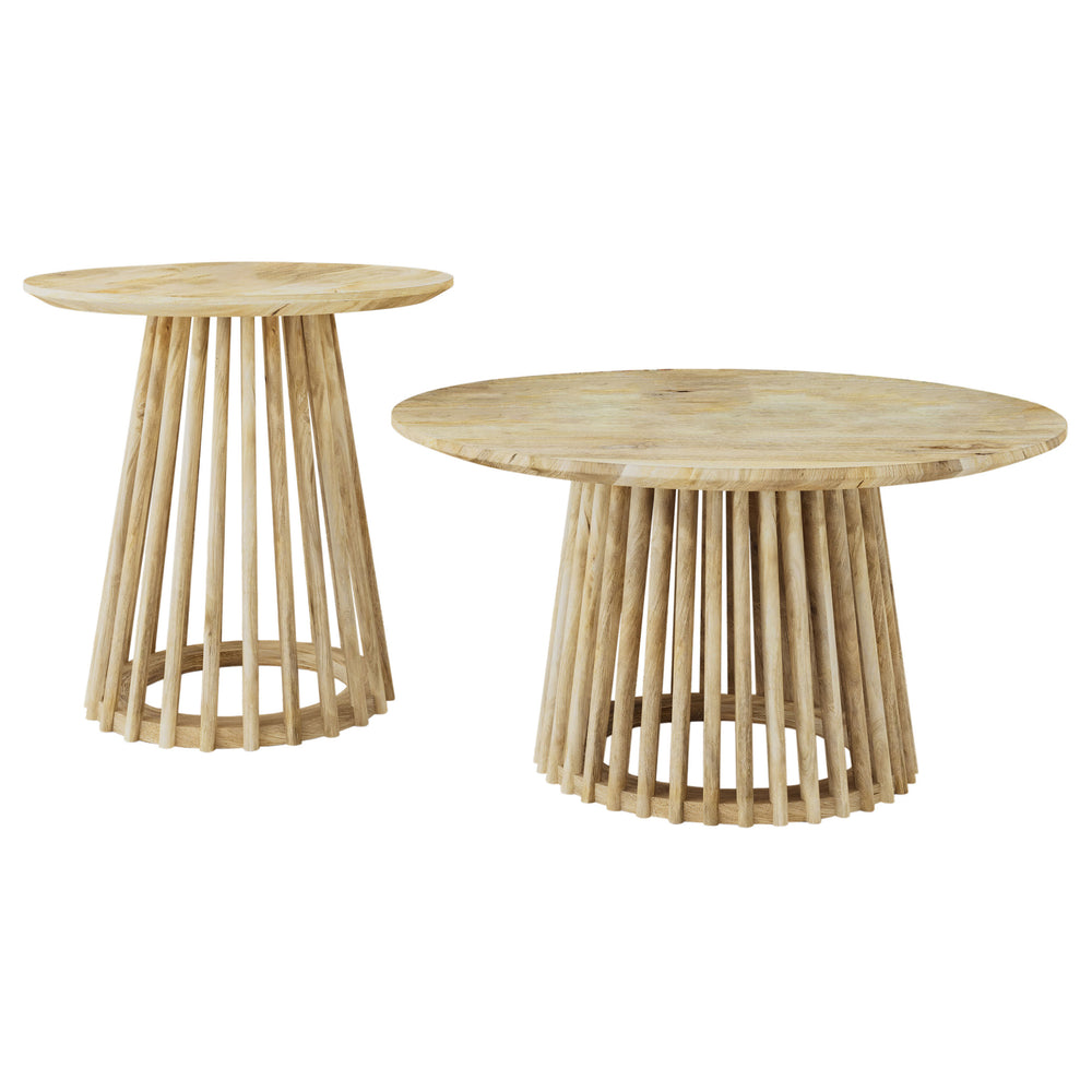 English Elm Diana Solid Mango Wood Round Coffee and End Table Set with Slatted Bases B062S01679