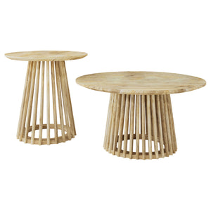 English Elm Diana Solid Mango Wood Round Coffee and End Table Set with Slatted Bases B062S01679