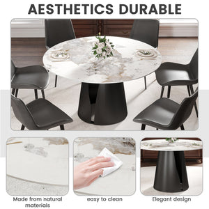 English Elm 53.15"Modern 53.15" Modern Round Dining Table With Black Carbon Steel Base - Seats 6, Stylish & Durable Design W1535S00441
