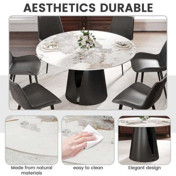 English Elm 53.15"Modern 53.15" Modern Round Dining Table With Black Carbon Steel Base - Seats 6, Stylish & Durable Design W1535S00441