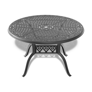 English Elm 7-ppiece Cast Aluminum Outdoor Dining Set Floral Carved Patio Furniture Black Frame W1710S00554