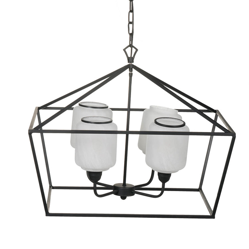 English Elm 26x26x21.9" Matte Black Iron Geometric Chandelier with Opaque Glass for Dining Foyer W2078P411230