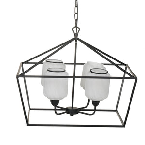 English Elm 26x26x21.9" Matte Black Iron Geometric Chandelier with Opaque Glass for Dining Foyer W2078P411230