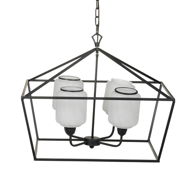 English Elm 26x26x21.9" Matte Black Iron Geometric Chandelier with Opaque Glass for Dining Foyer W2078P411230