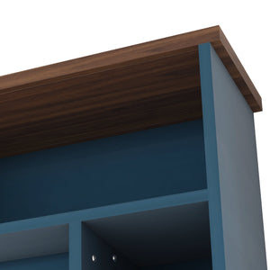English Elm U-can Modern Farmhouse Wall Unit with Electric Fireplace Bookshelves and Glass Cabinet Doors Navy Blue SJ000153AAN
