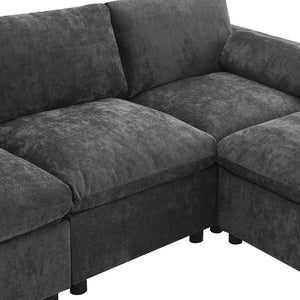 English Elm [video]86.5'' Chenille U-shaped Sectional with Dual Ottomans and Storage Pockets for Living Rooms Dark Gray N723S7723E