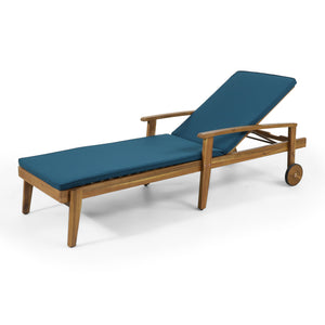 English Elm Jason Outdoor Acacia Wood Chaise Lounge with Adjustable Recline and Slat Design Blue N769P363844L