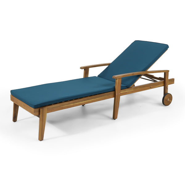 English Elm Jason Outdoor Acacia Wood Chaise Lounge with Adjustable Recline and Slat Design Blue N769P363844L