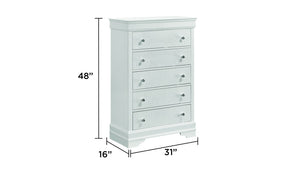 English Elm Blaze Modern 5-Drawer Chest In White Wood With Velvet-Lined Top For Elegant Bedroom Storage Solutions B009P286633